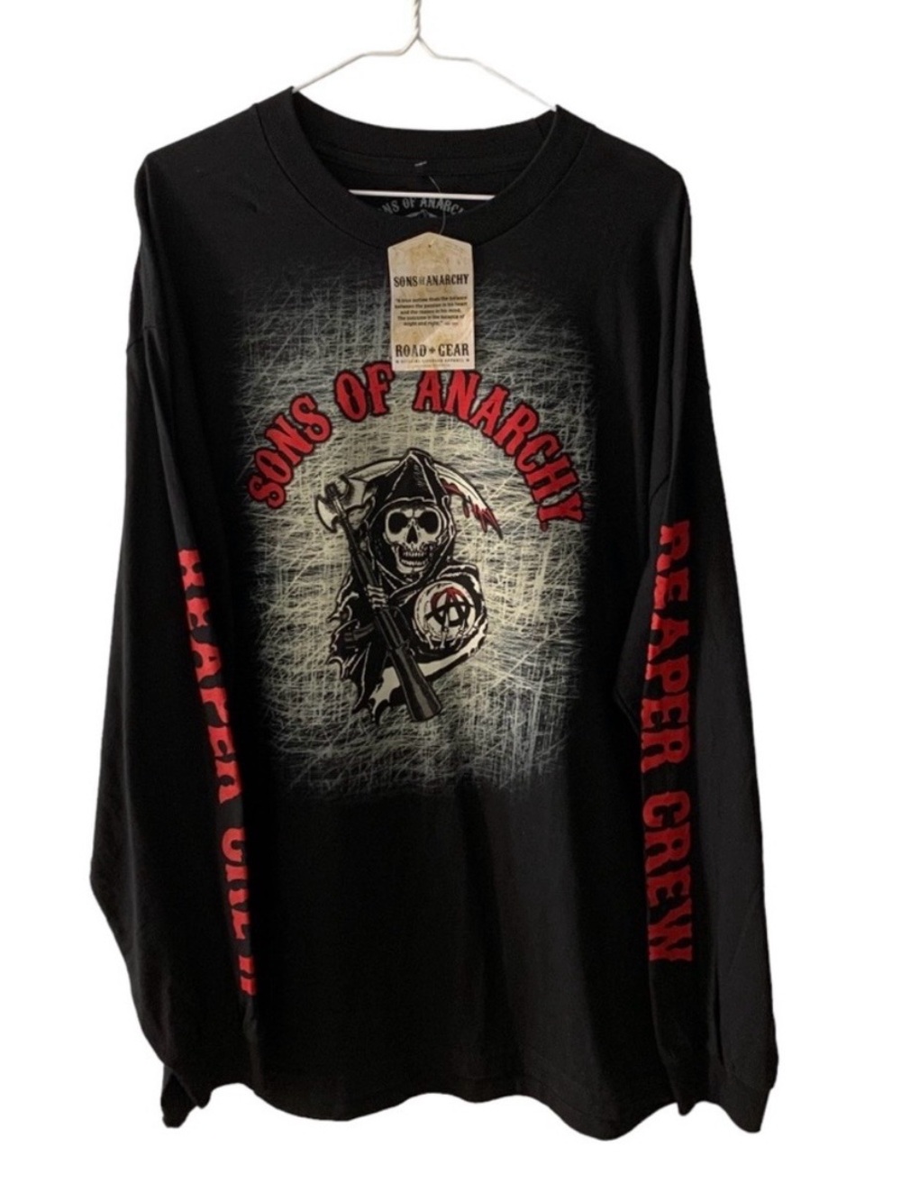 NEW Sons of Anarchy Black Long Sleeve Tee with Red Accents Men’s Size Large
